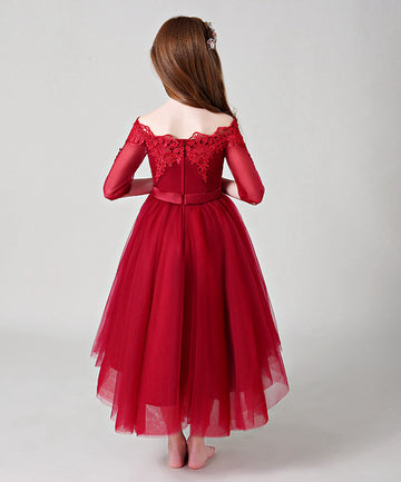 Red Girls High Low Party Dress with Half Sleeves BCH018