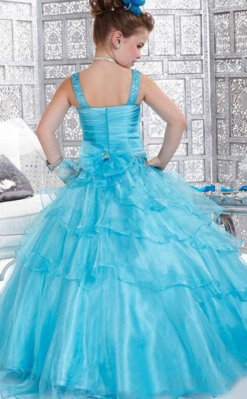 Ball Gown Straps Pool Blue Kids Girls Prom Dress CH0171