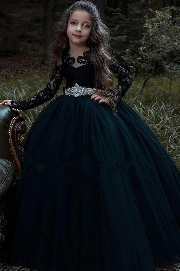 Kids Girls Black Long Sleeve Ball Gown Party Dress CHK213 Kids Girls Black Long Sleeve Ball Gown Party Dress CHK213