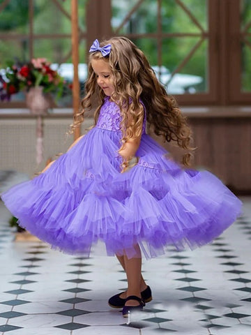Short Purple Ball Gown Kids Party Dress CHK217