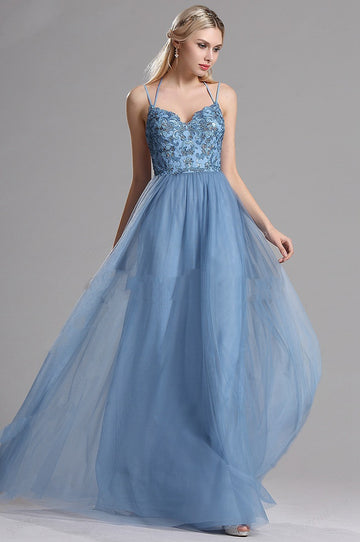 EBD014 Straps Blue Formal Dress