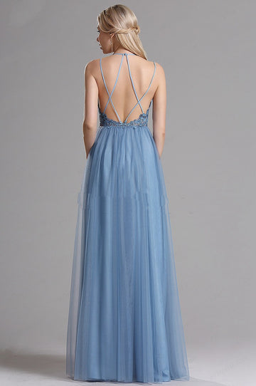 EBD014 Straps Blue Formal Dress
