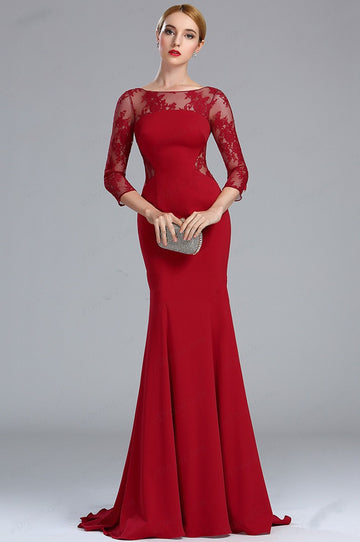 EBD027 Long Sleeve Red Mother Formal Dress