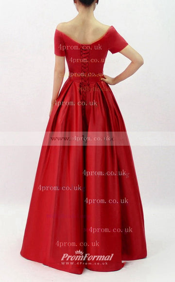 Elegant Chic Red Off-The-Shoulder Satin Prom Dress - EBD052