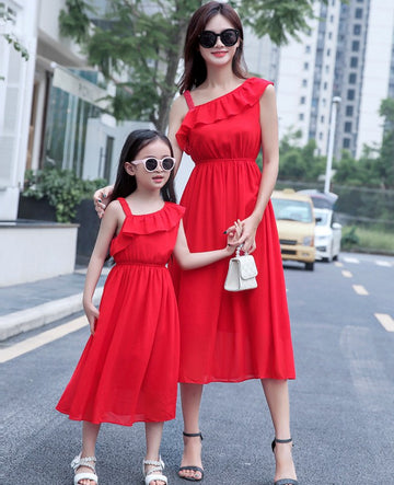 One Shoulder Red Short Mommy-Daughter Matching Prom Dress FGD480