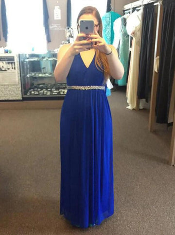 A-line Light Royal Blue Chiffon V-neck Plus Size Dress PLJT8010