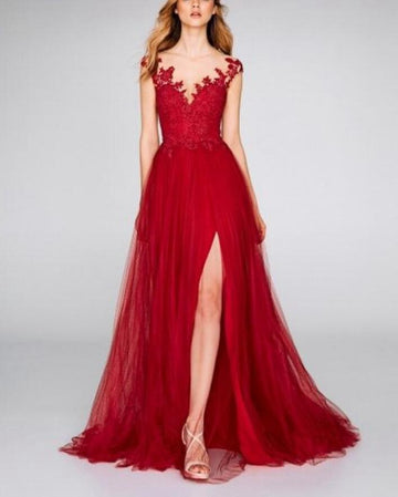 Tulle Lace Red Prom Dress JTB007