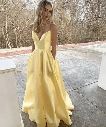 Junior A Line Yellow Satin Prom Dress JTB018