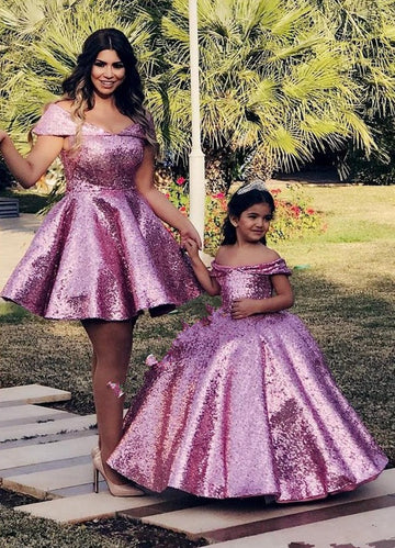 Sequin Ball Gown Short Mommy-Daughter Matching Prom Dress MGD012