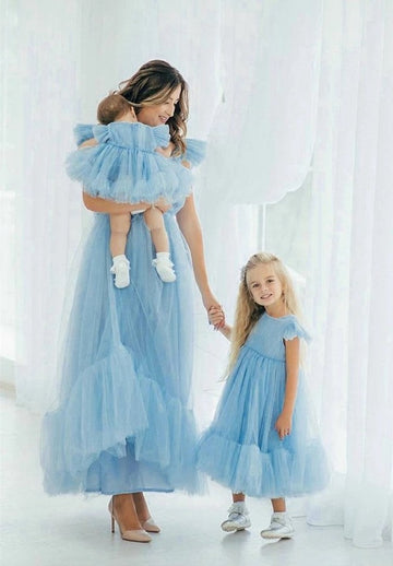 Light Blue Boho Mommy-Daughter Matching Prom Dress MGD015