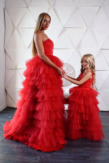 Red Mommy-Daughter Matching Prom Dress MGD016