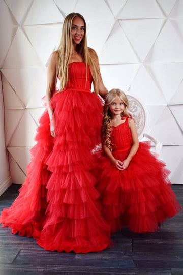 Red Mommy-Daughter Matching Prom Dress MGD016