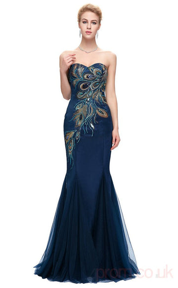 Mermaid Sweetheart Neckline Long Light Navy Silk Like Chiffon Prom Dresses(PRJT04-1932-C)