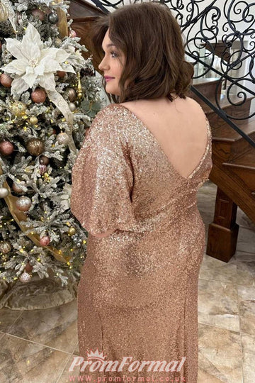 Gold Sequins Sheath Plus Size Prom Dress PSD148