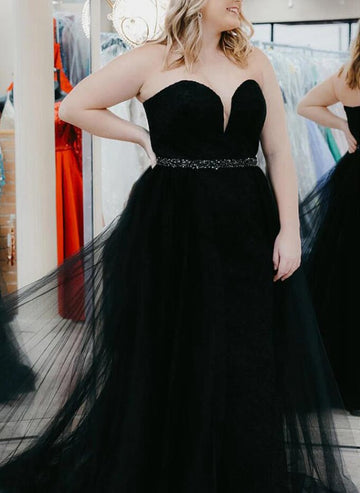 A Line Sweetheart Black Plus Size Prom Dress PSD149