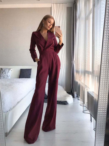 Women Long Sleeve Jumpsuit with Pocket PXH026