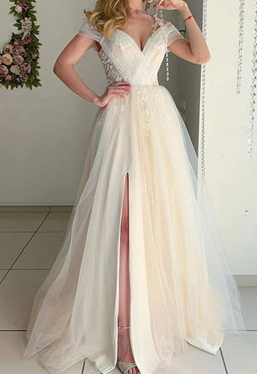 Light Blue A-line Split Off-the-Shoulder Formal Dress PXH031