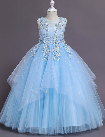 Light Blue Ball Gown Lace Girls Prom Dress TXH091