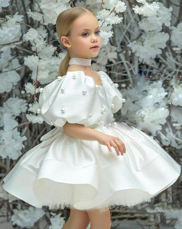Kids Party Wear Ball Gown Dresses For Kids Princess White Short
