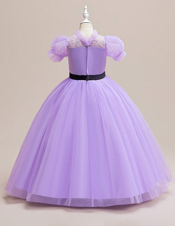 Romance Purple Cap Sleeve Tulle Kids Girls Prom Dress TXH112