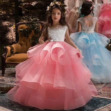 Ball Gown Princess Lace Tulle Kiddie Girl Party Gowns TXH121
