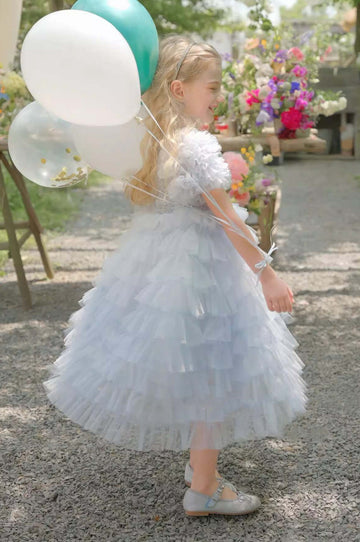 Girls Princess Sequin Sky Blue Tulle Kiddie Girl Party Gowns TXH124