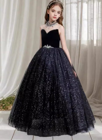 Girls Princess Sparkly Black Kid's Girl Prom Dress TXH125