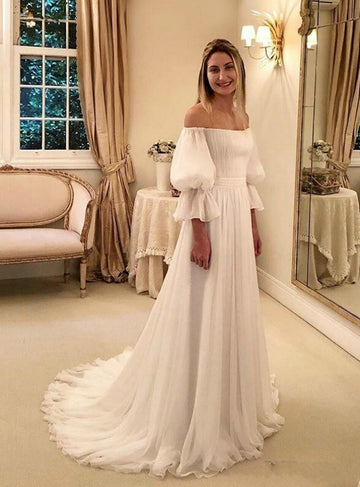 Off The Shoulder Long Sleeve Wedding Dress BWD316