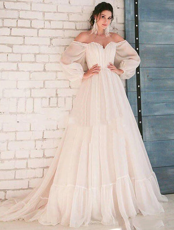 Long Sleeve Off The Shoulder Wedding Dress BWD345