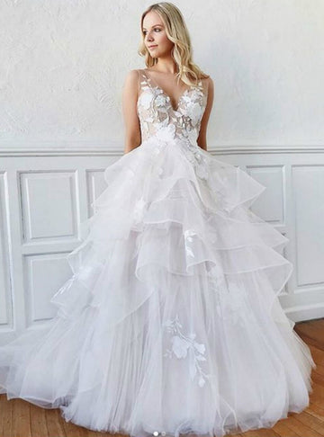V Neck Princess Wedding Dress BWD388