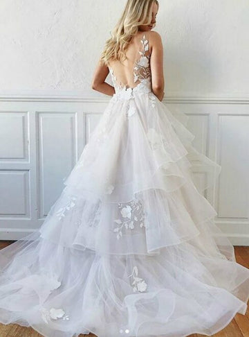 V Neck Princess Wedding Dress BWD388