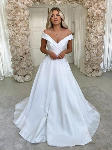 Satin Off The Shoulder Wedding Dress BWD390