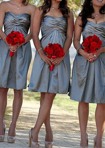 Silver Knee Length Sweetheart Bridesmaid Dress GBD030