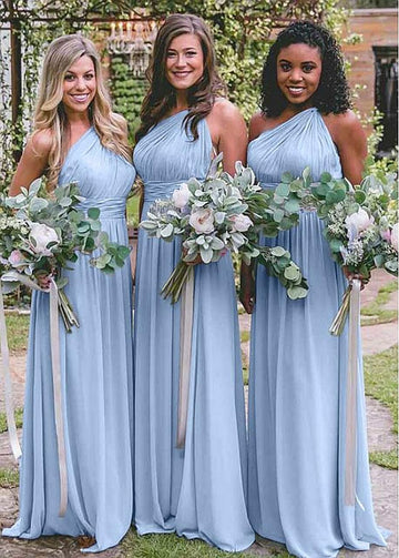 Sky Blue Floor Length One Shoulder Bridesmaid Dress GBD038