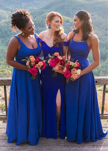 Royal Blue Floor Length Scoop Bridesmaid Dress GBD053