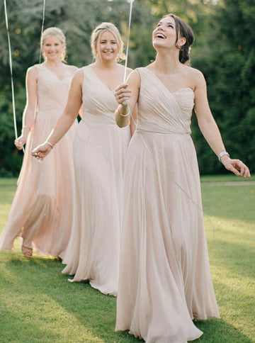 Pear Pink Floor Length One Shoulder Country Bridesmaid Dress GBD084