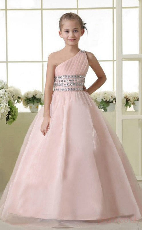 A-line One Shoulder Blushing Pink Kids Girls Dress CH0175 A-line One Shoulder Blushing Pink Kids Girls Dress CH0175