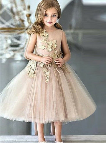 Champagne Tulle Girls Prom Dress ACH001