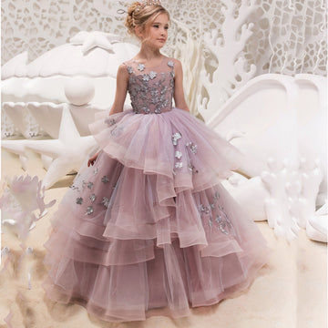 Girls Lace Tulle Purple Dream Pageant Party Dress(AHC077)