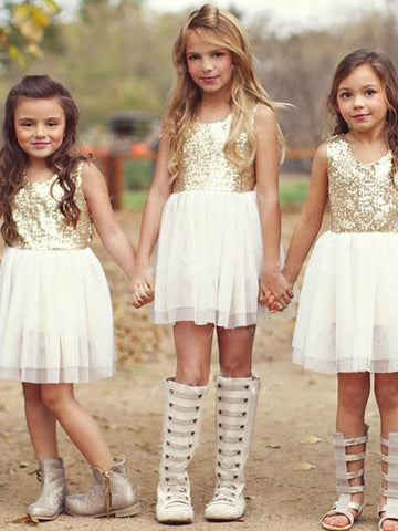 Short Gold Sequins Flower Girl Dress ACH090