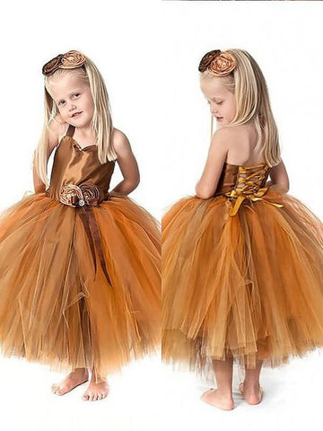Brown Ball Gown Short Tulle Toddler Dress ACH104