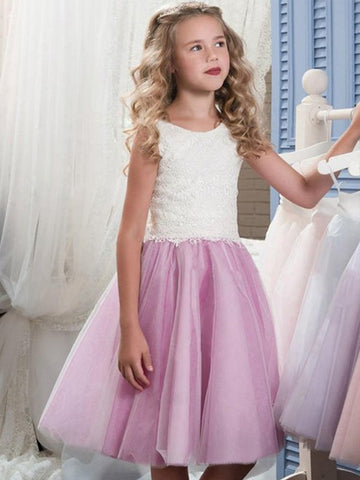 Short Pink Tulle Flower Girl Dress ACH113