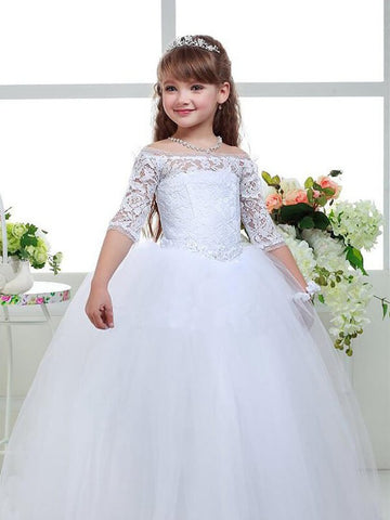 Half Sleeve Kids Ball Gown Prom Dress ACH120