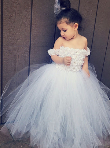 Off-the-Shoulder Toddler Dress with Handmade Flowers ACH127