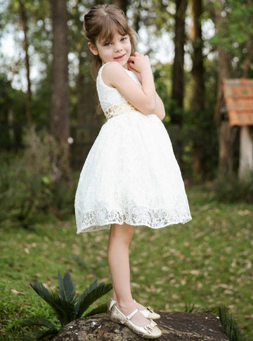 Sequin Detail Keyhole Lace Flower Girl Dress ACH129