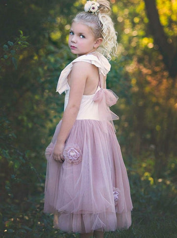 Nude Pink  Flower Girl Dress with Flowers ACH132