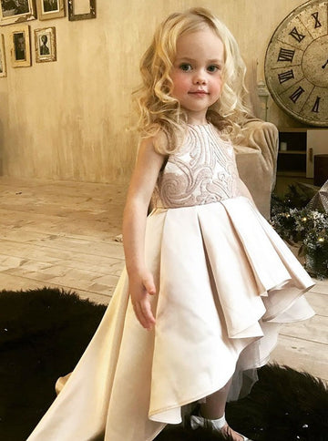 High Low Champagne Satin Toddler Party Dress ACH134