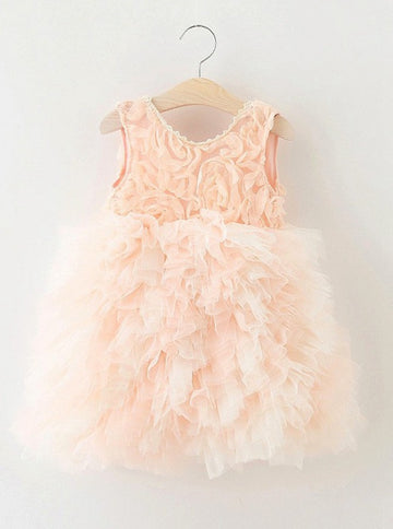 Pearl Pink Tiered Toddler Ball Gown Flower Girl Dress ACH152