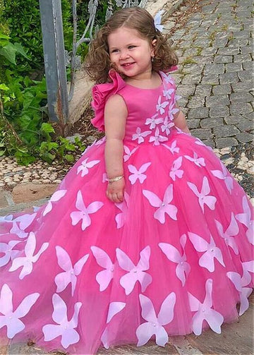 Butterflies Pink Toddler Ball Gown Flower Girl Dress ACH162