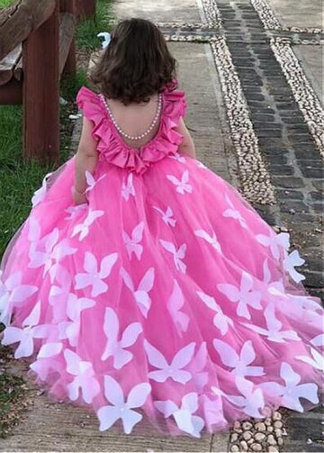 Butterflies Pink Toddler Ball Gown Flower Girl Dress ACH162
